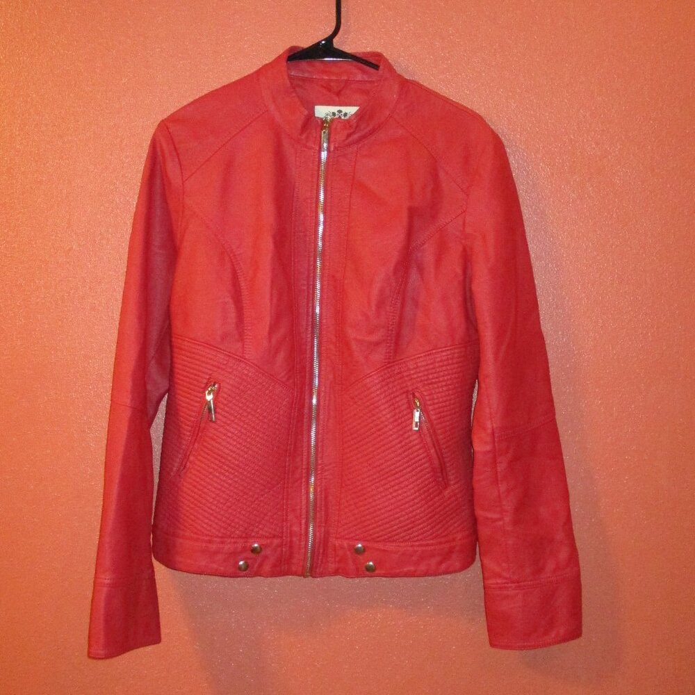 Johnny Jacket Made By Woman X Large Red Full Zip Pockets Long Sleeve Jacket